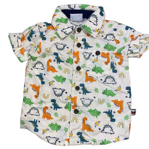 Boys Dapper Dude Dinosaur Print Button-Down Short Sleeve Shirt Size 12 months